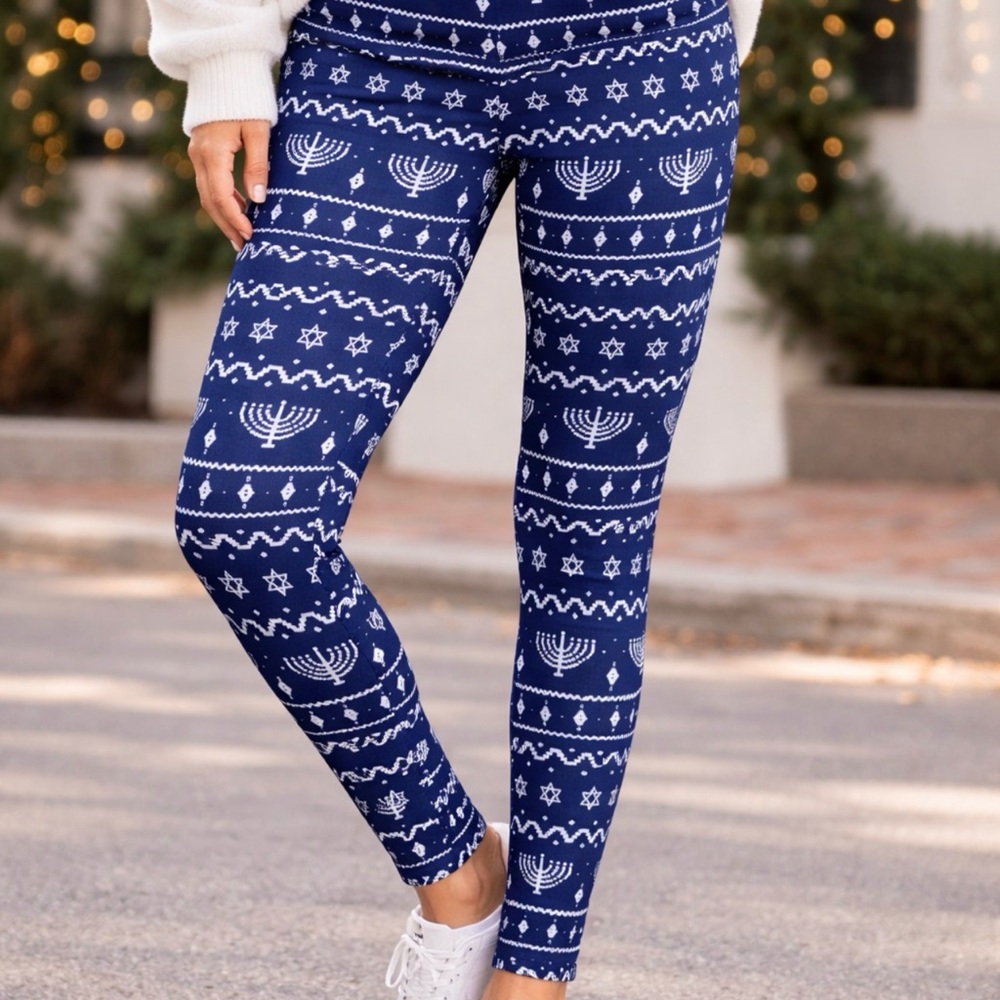 Tipsy Elves Blue and White Festive Leggings